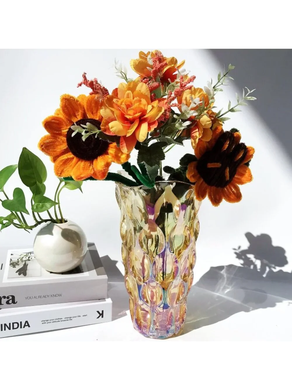 9.5 Inch Sparkle Heavy Glass Flower Vase Bohemian Style Centerpieces Home Deco